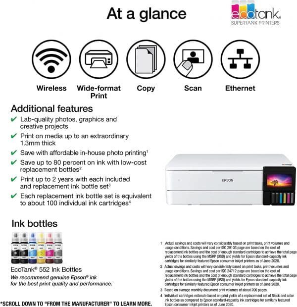 Epson EcoTank Photo ET-8550 Wireless Wide-Format Color - Image 6