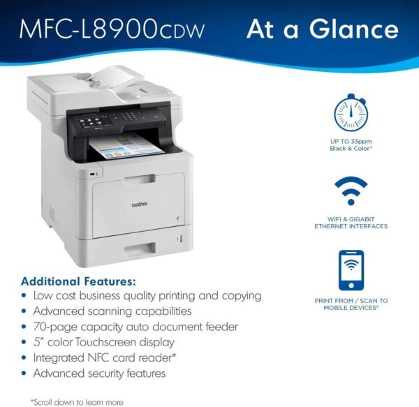 Brother MFC-L8900CDW Business Color Laser All-in-One Printer - Image 3
